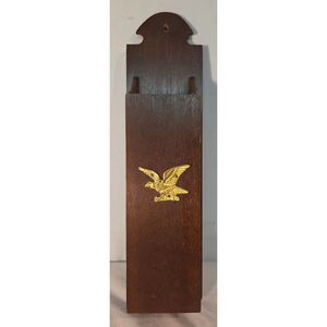 Vintage Wood Wall Match Holder Brass Eagle Long Matches Dispenser